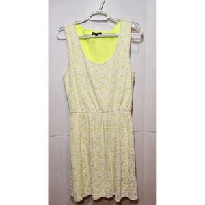 Express Neon Yellow White Floral Lace Sleeveless Mini Dress Womens Medium